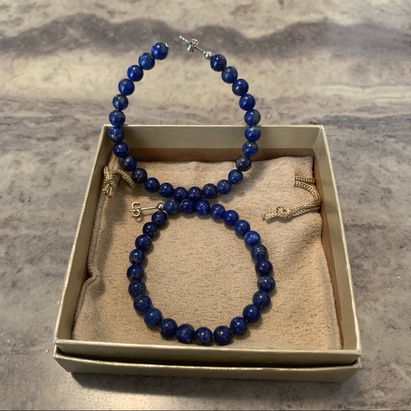 Lapis Lazuli Stone Hoop Earrings - Picture 6 of 7
